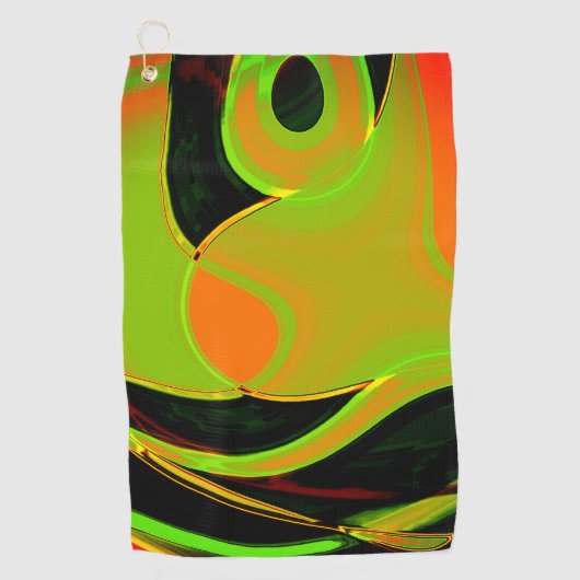 Serviette De Golf Courbes Abstraites en vert citron avec bain orange (Devant)