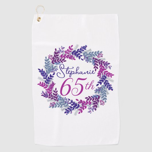 Serviette De Golf Couronne rose pourpre 65e anniversaire (Devant)