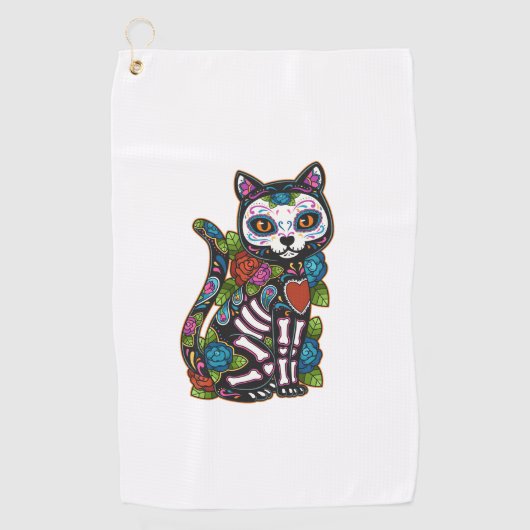 Serviette De Golf Crâne à sucre de chat Mexique Calavera Dia De Los  (Devant)