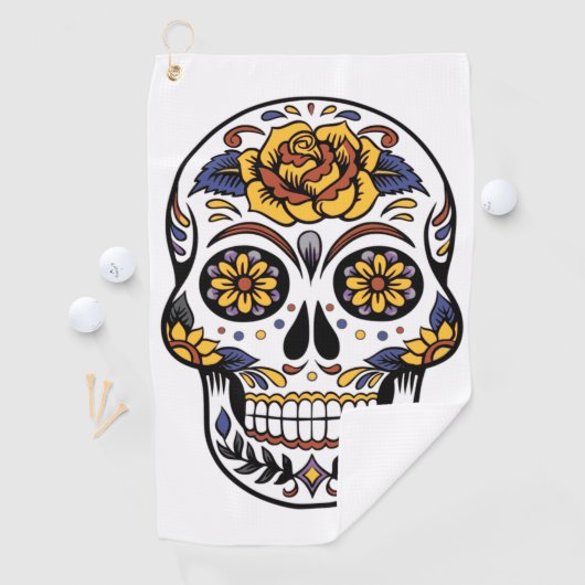 Serviette De Golf Crâne à sucre rose jaune (En situation)