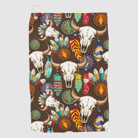 Serviette De Golf Crâne de buffle emblème amérindien (Devant)