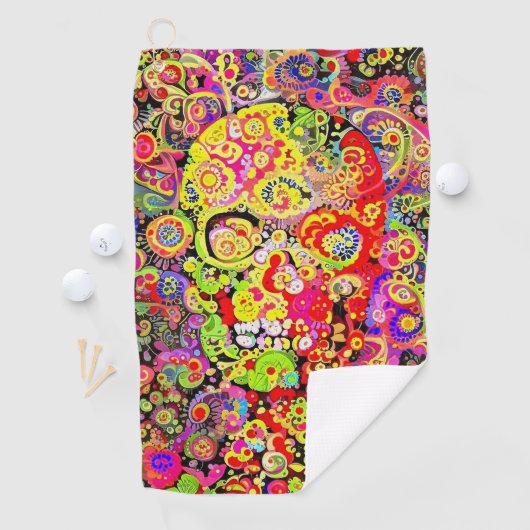 Serviette De Golf Crâne fleuri (En situation)