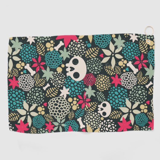 Serviette De Golf Crâne fleuri (Horizontal)