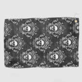 Serviette De Golf Crâne gothique gris et blanc (Horizontal)