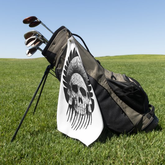 Serviette De Golf Crâne indien noir et blanc (Vert)