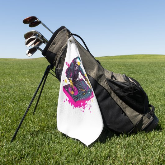 Serviette De Golf Crâne rave - EDM Party Skeleton DJ (Vert)