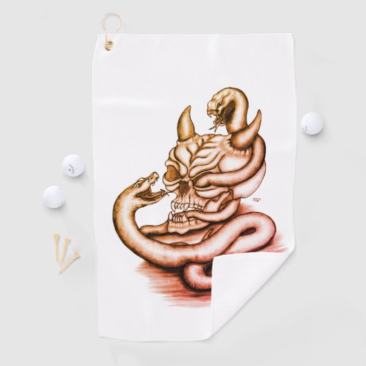 Serviette De Golf Crâne - Tête diabolique avec serpent (En situation)