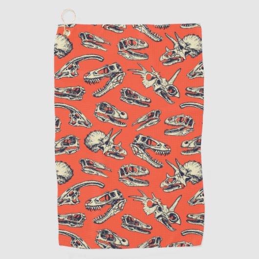 Serviette De Golf Crânes de dinosaures orange et marine (Devant)