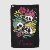 Serviette De Golf Crânes et fleurs Couverture de tête de golf (Devant)