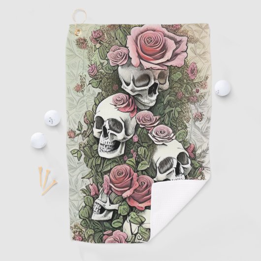 Serviette De Golf Crânes et Roses (En situation)