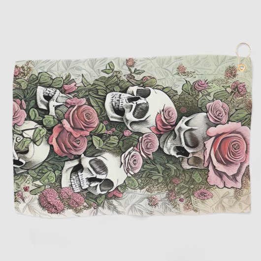 Serviette De Golf Crânes et Roses (Horizontal)