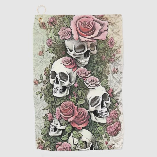 Serviette De Golf Crânes et Roses (Devant)