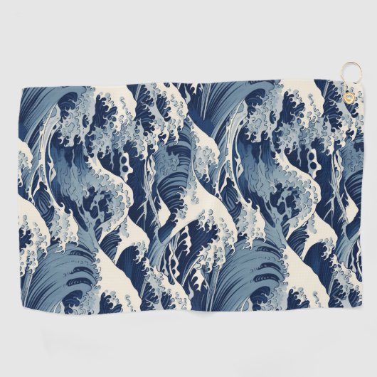 Serviette De Golf Crêtes éphémères : Les vagues d'Hokusai réimaginée (Horizontal)
