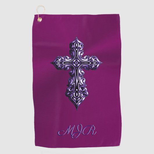 Serviette De Golf Croix gothique à l'apparence bossée en violet avec (Devant)