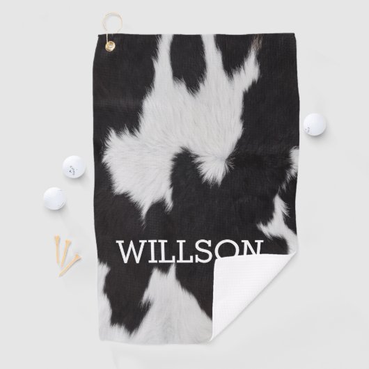 Serviette De Golf Cuir de vache noir et blanc (En situation)