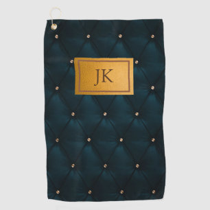 Serviette De Golf Cuir vert élégant, Diamants, Monogramme