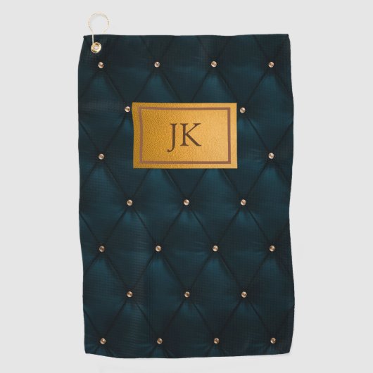 Serviette De Golf Cuir vert élégant, Diamants, Monogramme (Devant)