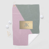 Serviette De Golf Cuir Vert Rose Élégant Monogramme (En situation)