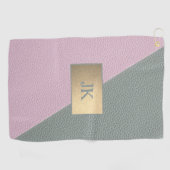 Serviette De Golf Cuir Vert Rose Élégant Monogramme (Horizontal)