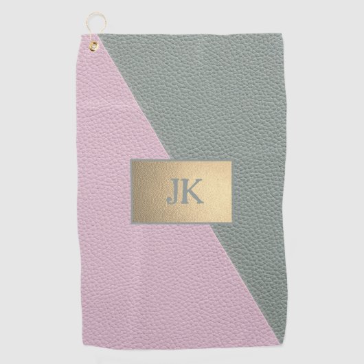 Serviette De Golf Cuir Vert Rose Élégant Monogramme (Devant)