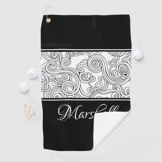 Serviette De Golf Curles Design noir et blanc (En situation)
