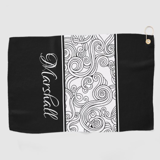 Serviette De Golf Curles Design noir et blanc (Horizontal)