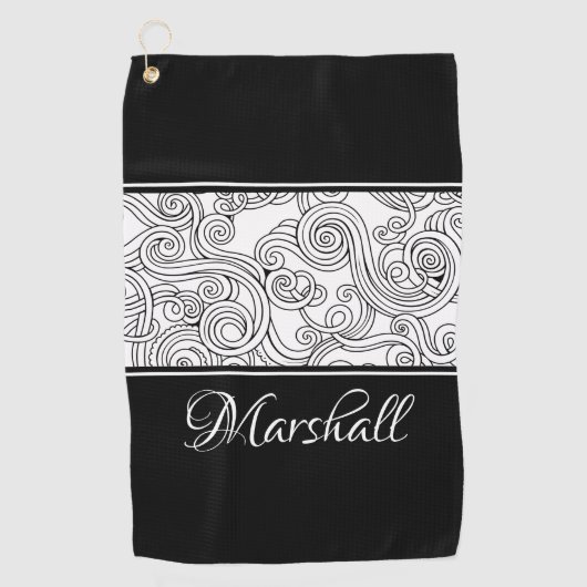 Serviette De Golf Curles Design noir et blanc (Devant)