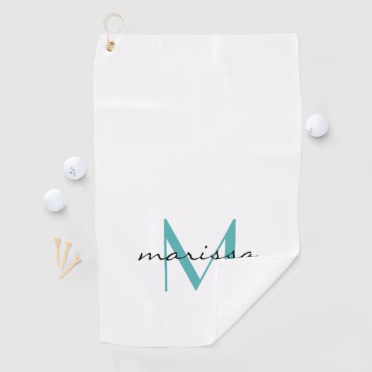 Serviette De Golf Custom Chic Ladies Nom Turquoise Monogram Golf Tow (En situation)