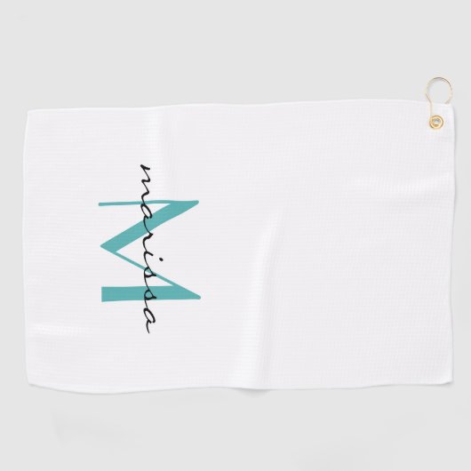 Serviette De Golf Custom Chic Ladies Nom Turquoise Monogram Golf Tow (Horizontal)