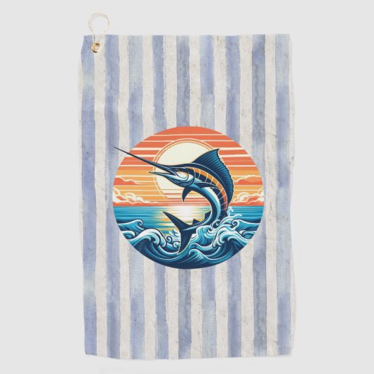 Serviette De Golf Custom Coastal/nautical/beach marlin sunset (Devant)