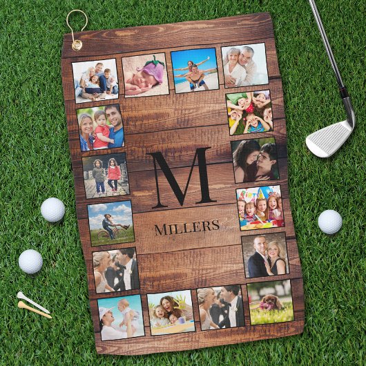 Serviette De Golf Custom Family Photo Collage Reclaimed Wood