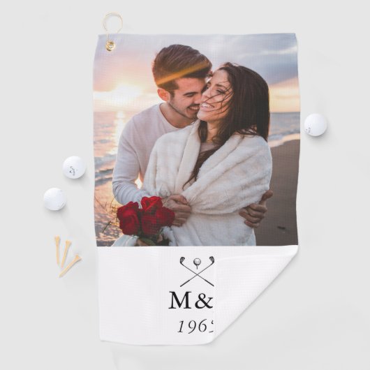 Serviette De Golf Custom Monogram Photo Wedding Anniversary Date (En situation)