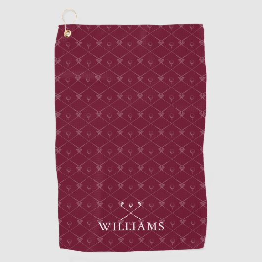 Serviette De Golf Custom Name Golf Clubs Pattern Burgundy Red (Devant)