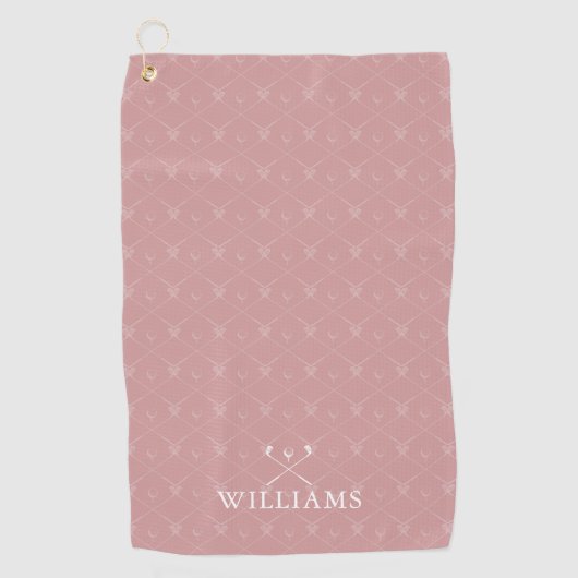 Serviette De Golf Custom Name Golf Clubs Pattern Dusty Rose Pink (Devant)