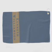 Serviette De Golf Custom Name Slate Blue Brass Minimalist Men Modern (Horizontal)