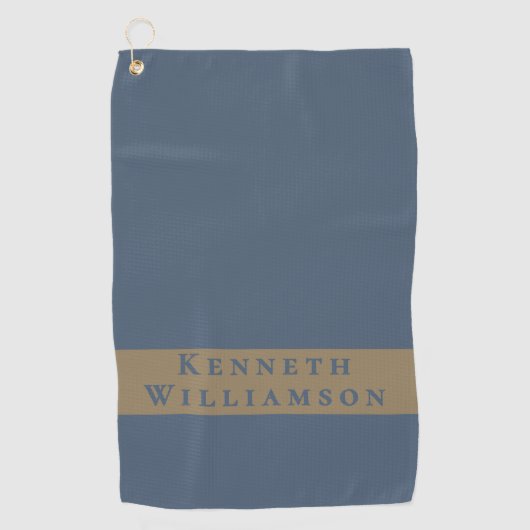 Serviette De Golf Custom Name Slate Blue Brass Minimalist Men Modern (Devant)