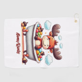 Serviette De Golf Cute Baby Moose Bath Time Cartoon Illustration (Horizontal)