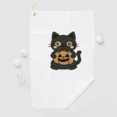 Serviette De Golf Cute Black Cat Holding Jack-o'-lantern Citrouille (En situation)