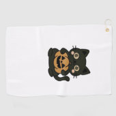 Serviette De Golf Cute Black Cat Holding Jack-o'-lantern Citrouille (Horizontal)