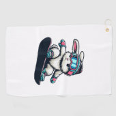 Serviette De Golf Cute Bunny Performing Snowboarding Trick Kids East (Horizontal)