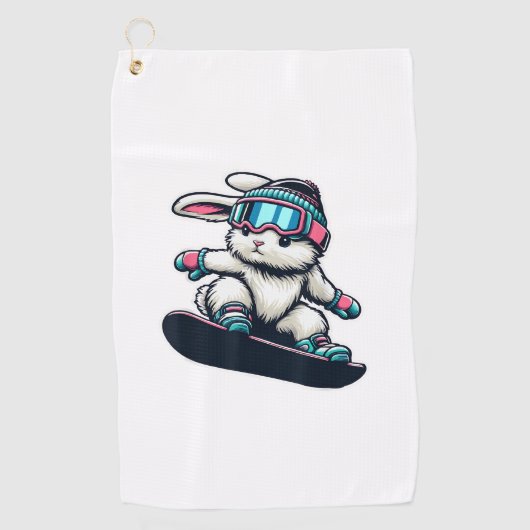 Serviette De Golf Cute Bunny Performing Snowboarding Trick Kids East (Devant)