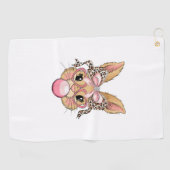 Serviette De Golf Cute Bunny Rabbit Face Leopard Glasses Girl Happy  (Horizontal)