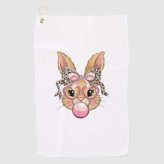 Serviette De Golf Cute Bunny Rabbit Face Leopard Glasses Girl Happy  (Devant)
