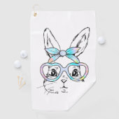 Serviette De Golf Cute Bunny Rabbit Face Tie Dye Glasses Girl Happy  (En situation)