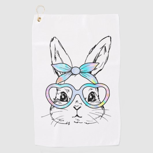 Serviette De Golf Cute Bunny Rabbit Face Tie Dye Glasses Girl Happy  (Devant)