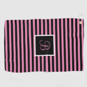 Serviette De Golf Cute Chic Custom Initial Pink et Black Stried (Horizontal)