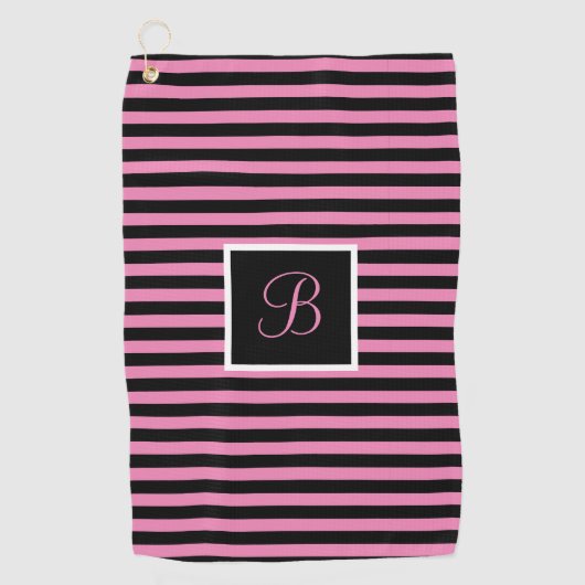 Serviette De Golf Cute Chic Custom Initial Pink et Black Stried (Devant)