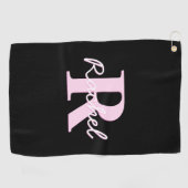 Serviette De Golf Cute Customizable Monogram | Light Pink & Black (Horizontal)