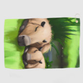 Serviette De Golf Cute Funny Napping Capybaras par l'étang (Horizontal)