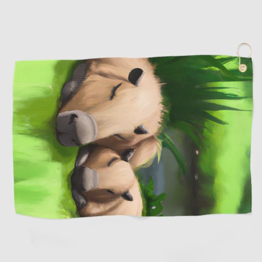 Serviette De Golf Cute Funny Napping Capybaras par l'étang (Horizontal)